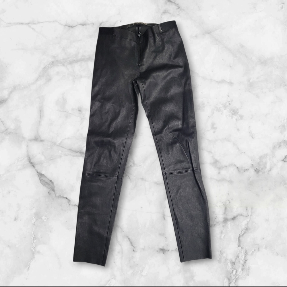 Alice + Olivia Genuine Lamb Leather Black Pants Skinny Slim Size 2